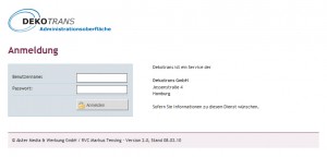 Die Login-Seite von DekoTRANS.de