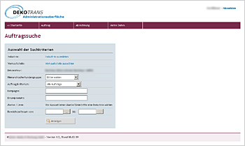 Dekotrans Administrationsoberfläche - Auftragsübersicht